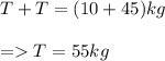 T+T=(10+45)kg \\\\=T=55kg