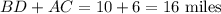 BD+AC=10+6=16\ \text{miles}