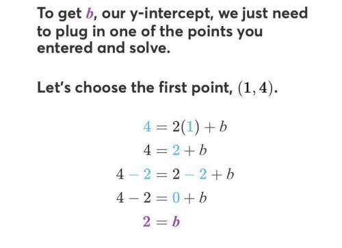 The points (1, 4) and (0, 2) fall on a particular line. What is its equation in slope-intercept

for