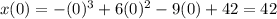 x(0)=-(0)^3+6(0)^2-9(0)+42=42\\