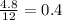  \frac{4.8}{12}= 0.4  