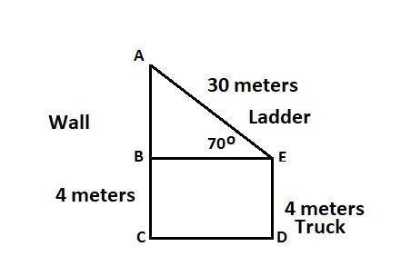 a second truck arrives whose ladder, when extended,is 30 meters long. the base of this ladder is als