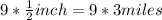  9*\frac{1}{2} inch=9*3miles 