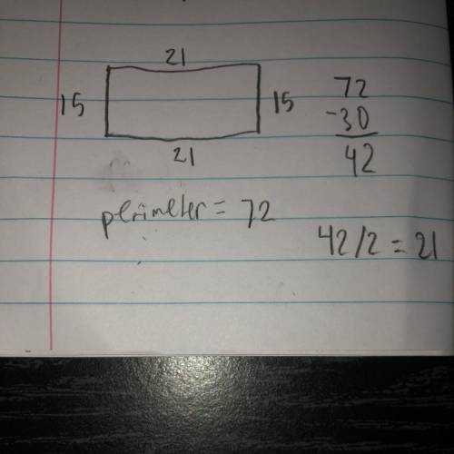 The width of a rectangle is 15 and the perimeter is 72