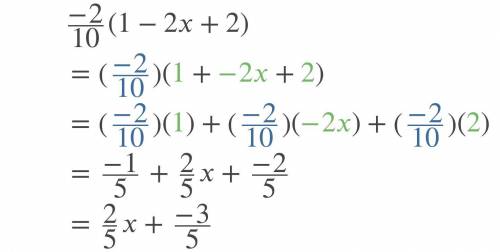 Simplify the following expression: -2/10(1 - 2x + 2 )