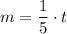 \displaystyle m = \frac{1}{5}\cdot t