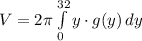 V = 2\pi\int\limits^{32}_0 {y\cdot g(y)} \, dy
