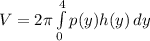 V = 2\pi \int\limits^4_0 {p(y)h(y)} \, dy