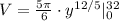 V = \frac{5\pi}{6} \cdot y^{12/5}|\limit_{0}^{32}