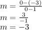 m =  \frac{0 - ( - 3)}{0 - 1}  \\ m =  \frac{3}{ - 1}  \\ m =  - 3