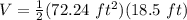 V= \frac{1}{2} (72.24 \ ft^2) ( 18.5 \ ft)