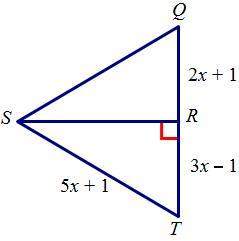 Given that sr⊥qt and that sq≅st, find the perimeter of δqst a. 22 b. 27 c. 3