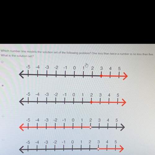 Which number line models the solution set of the following problem? one less than twice a number is