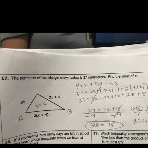 The perimeter of the triangle shown below is 37 centimeter. find the value of x