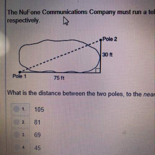 The length of and width of the lake are 75 feet and 30 feet, respectively. what is the distance betw