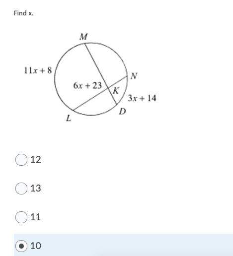 Find xa) 12b) 13 c) 11d) 10