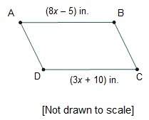 The perimeter of parallelogram abcd is 46 inches. what is da?  3 in. 4 in.