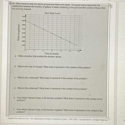 Mr. elliot needs to drain his above ground pool before the winter. the graph below represents the re