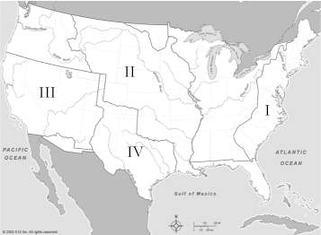 Which number on the map indicates the louisiana purchase? a. i b. ii c. iii d. iv