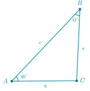As soon as possible use △abc, in which m∠a=46°, m∠b=41°, and ac=6, to answer the questio