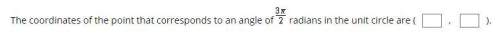 The coordinates of the point that corresponds to an angle of 3pi/2 radians in the unit circle are (