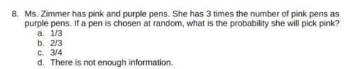 Ms. zimmer has pink and purple pens. she has 3 times the number of pink pens as purple pens. if a pe