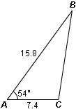 Question 1: solve for the missing length and the other two angles in the triangle below. part