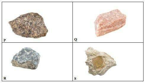 Which set correctly matches the labels with the types of rocks? a)p: igneous, q: sedim