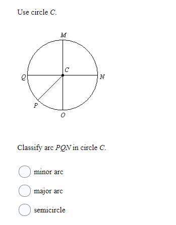 10 points use circle c. classify arc pqn in circle c.