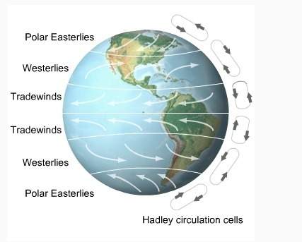 The weather patterns on earth are shown in this image. explain why there are bands of winds, some mo