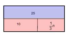 Nari says, “the sum of 10 and one-third of a number is 25.” she uses the bar model to write an equat