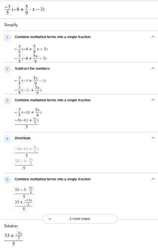 Simplify the expression -3/5( -8 + 5/9x - 3)