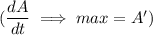(\dfrac{dA}{dt} \implies max = A')