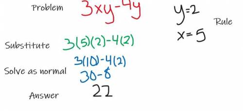 3xy - 4y when y =2 and x =5