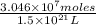 \frac{3.046\times 10^{7} moles}{1.5 \times 10^{21} L}