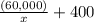 \frac{(60,000)}{x} + 400