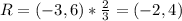 R = (-3,6) * \frac{2}{3} = (-2,4)