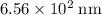 6.56 \times 10^{2}\; \rm nm