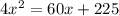 4x^{2}  = 60x + 225