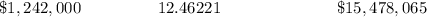 \$  1,242,000	\ \ \ \ \ \ \ \ \ \ \ \ \ \ 12.46221\ \ \ \ \ \ \ \ \ \ \ \ \ \ \ \ \ \ \ \ \ \$   15,478,065