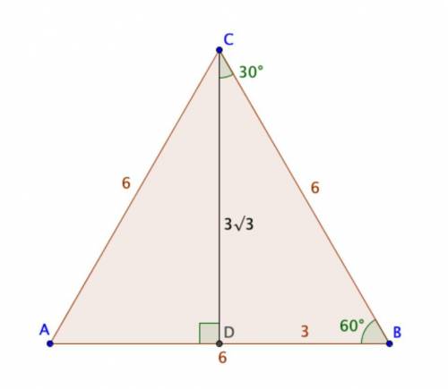 The side length of an equilateral triangle is 6 cm. What is the height of the triangle?

I’m super c