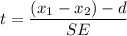 $t=\frac{(x_1-x_2)-d}{SE}$