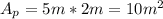 A_{p} = 5 m*2 m = 10 m^{2}