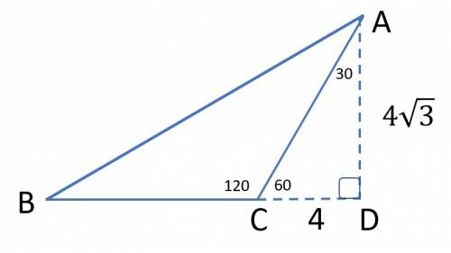 In the isosceles △abc m∠acb=120° and ad is an altitude to leg bc . what is the distance from d to ba