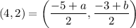 (4,2)=\left(\dfrac{-5+a}{2},\dfrac{-3+b}{2}\right)