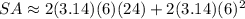 SA\approx 2(3.14)(6)(24)+2(3.14)(6)^2