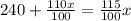 240+\frac{110x}{100}=\frac{115}{100}x