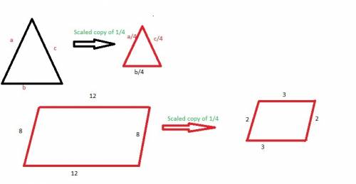 Polygon h is a scaled copy of polygon g using a scale factor of 1/4