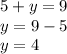 5+y=9\\y=9-5\\y=4