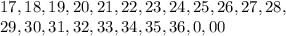 17, 18, 19, 20, 21, 22, 23, 24, 25, 26, 27, 28, \\ 29, 30, 31, 32, 33, 34, 35, 36, 0, 00}